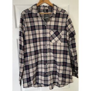 Eddie Bauer Flannel Shirt Women T2XL Boyfriend Plaid Multicolor Pockets NWT $80